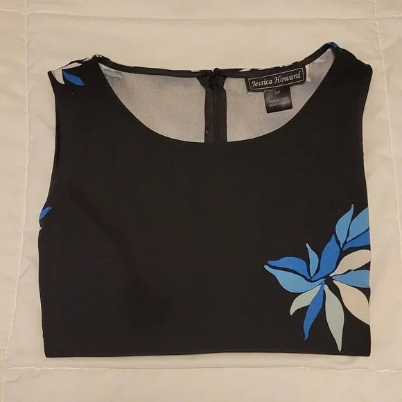 ❣️HP❣️Jessica Howard sleeveless black dress blue flowered print sz: 6P - Picture 4 of 4